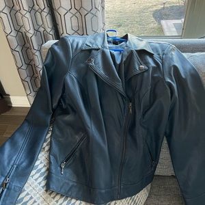 LEATHER -Womens large INC Medium color BLUE  JACKET size L